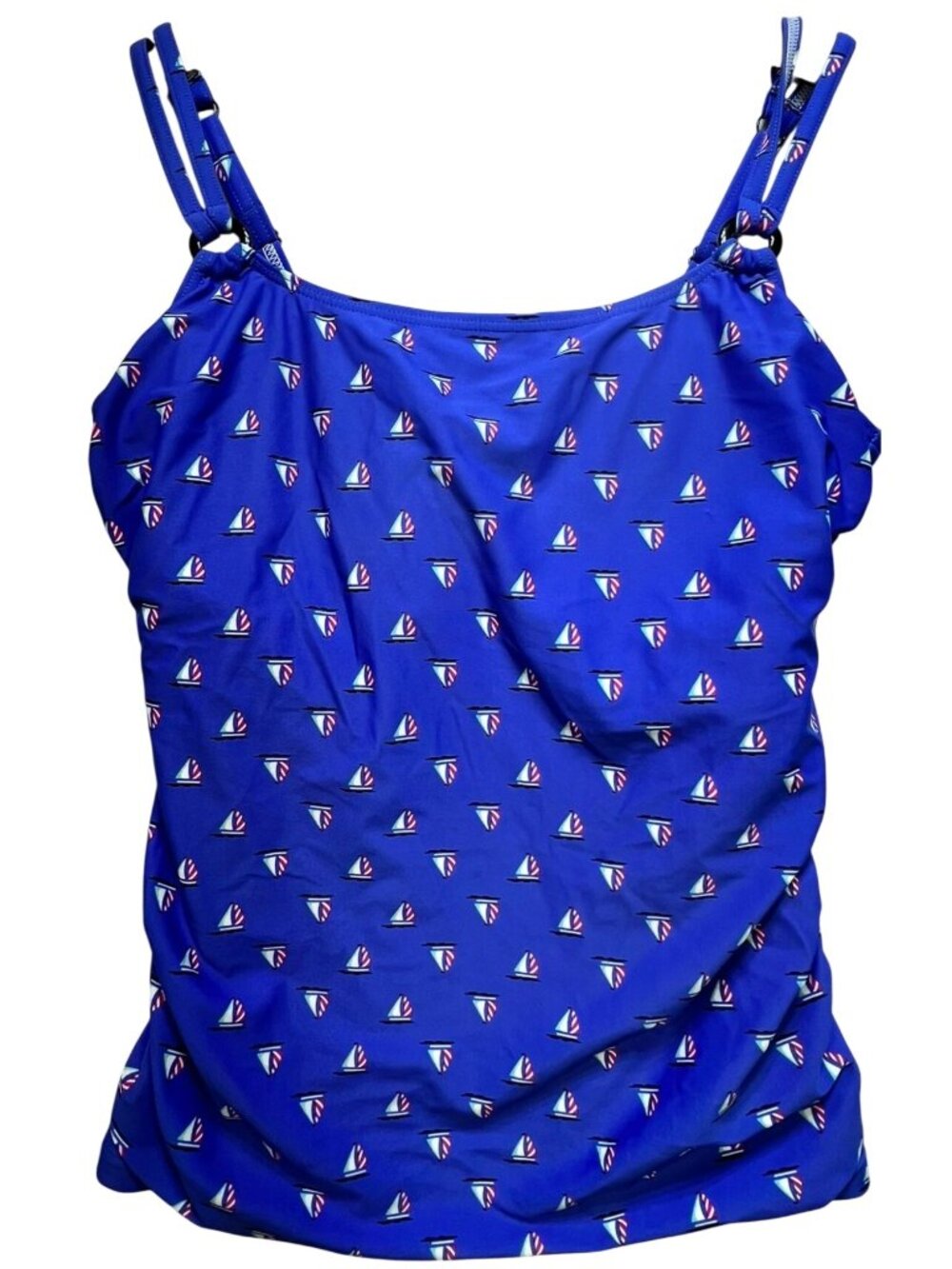 Croft & Barrow Women's Tankini Swim Top Sleeveless Stretch Size 16 Blue Sailboat